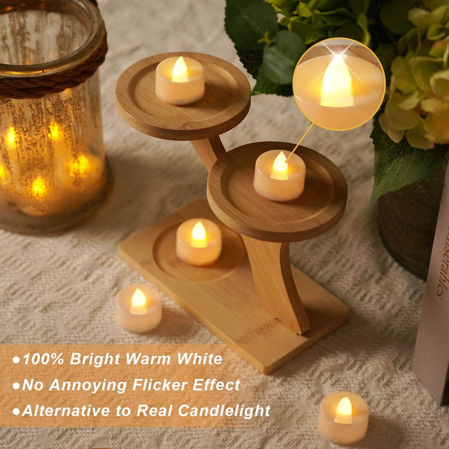 BEICHI 24pcs Battery Operated Tea Lights with Timer, Built-in 6 Hours Tea Light, Warm White Flickering Electric Tea Candles with Timer, 1.4'' Dia x 1.25'' H, LED Flameless Candles with Timer