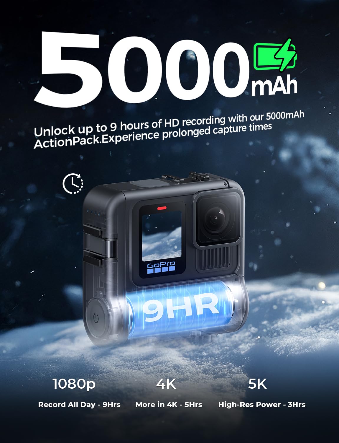 Re-Fuel 9 Hour Action Pack Extended Battery For Gopro Hero 13 12 11 10 9 Black, Waterproof 33Ft Dustproof Rechargeable Power Ban