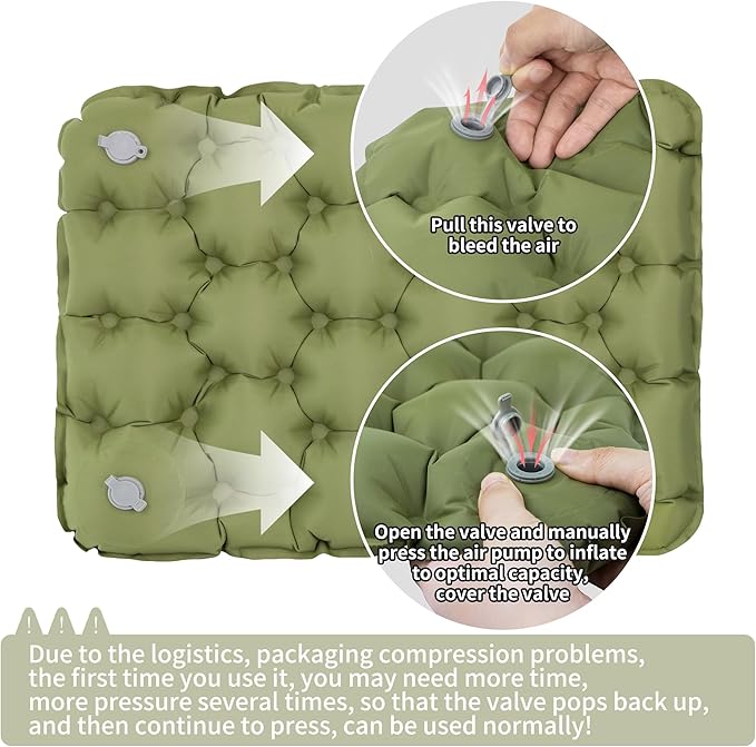 YEEKORO Inflatable Seat Cushion, Lightweight Camping Air Sitting Pad with Repair Cloths, Waterproof Air Seat Cushion, Portable Push-Press Seat Cushion for Airplane Travel Hiking Office Stadium Seat