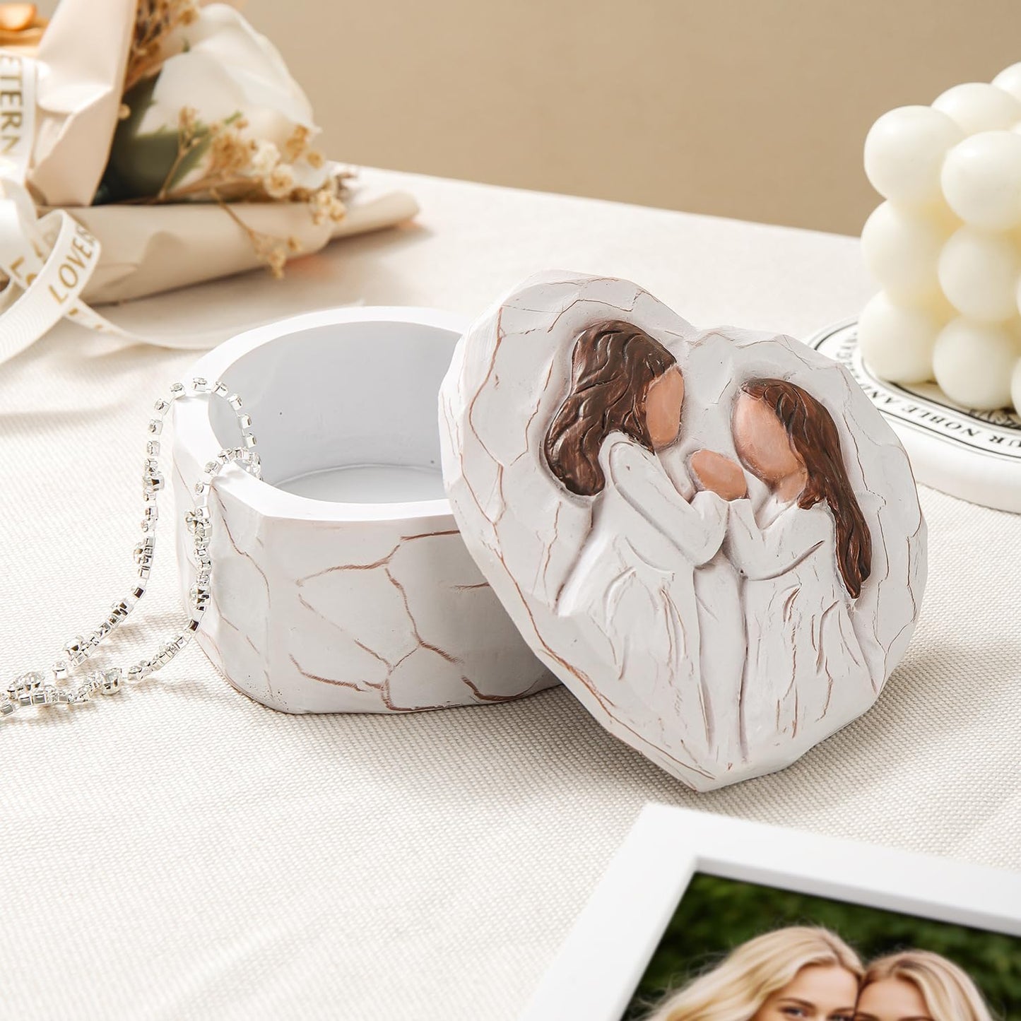 Sister Birthday Gifts, Sisters Gifts from Sister - Sister Figurines Small Keepsake Box - 3D Hand-Painted Sculpted Mothers Day Christmas Gifts for Sister in law, Soul Sister by Heart Decorative Boxes