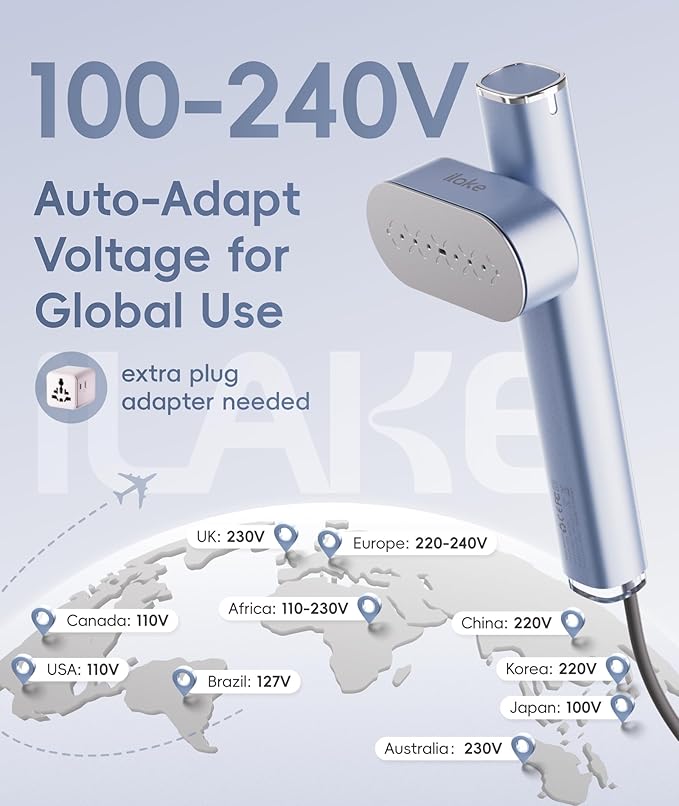 Travel Steamer for Clothes, 100-240V Dual Voltage Portable Garment Steamer, 1000W Travel Size Handheld Steamer & Iron 2 in 1 for Global & Europe Travel, Business, Home, Silver
