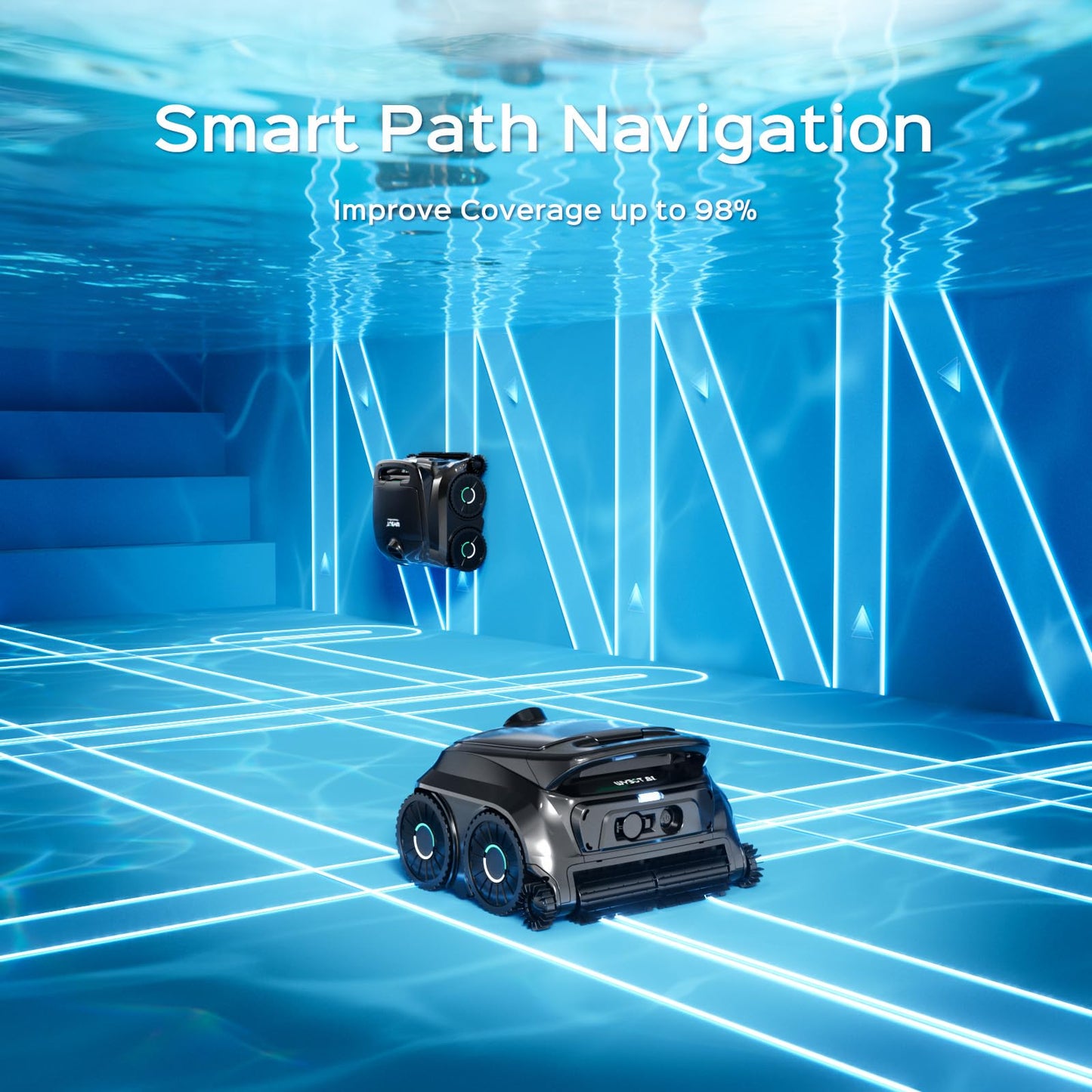 (2026 New) WYBOT B1 Robotic Pool Cleaner, Floor and Wall Cleaning, 120min Runtime Cordless Pool Vacuum for Inground & Above Ground Pools, Smart Navigation, Self-Parking, Black Green