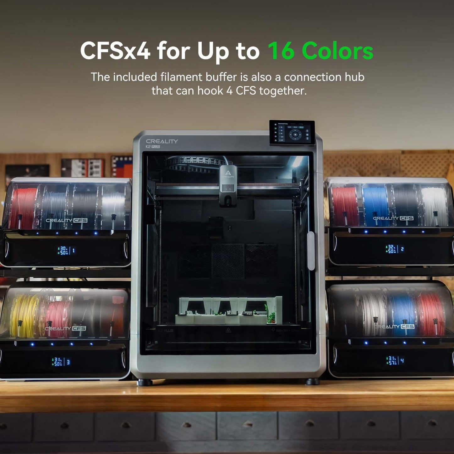 Creality CFS for K2 Plus 3D Printer, 16 Color Automatic Filament System, Filament Runout & Winding Detection, Moisture-Proof Storage Accessories