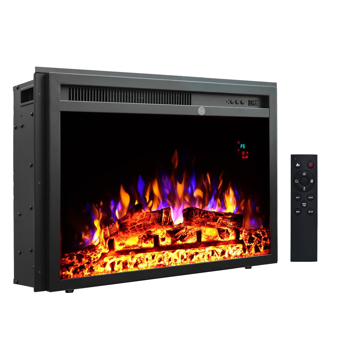23.6 Inch Electric Fireplace Insert, Recessed Electric Fireplace Heater with Adjustable Brightness, Weekly Timer, Remote Control, Overheat Protection, 750/1500W