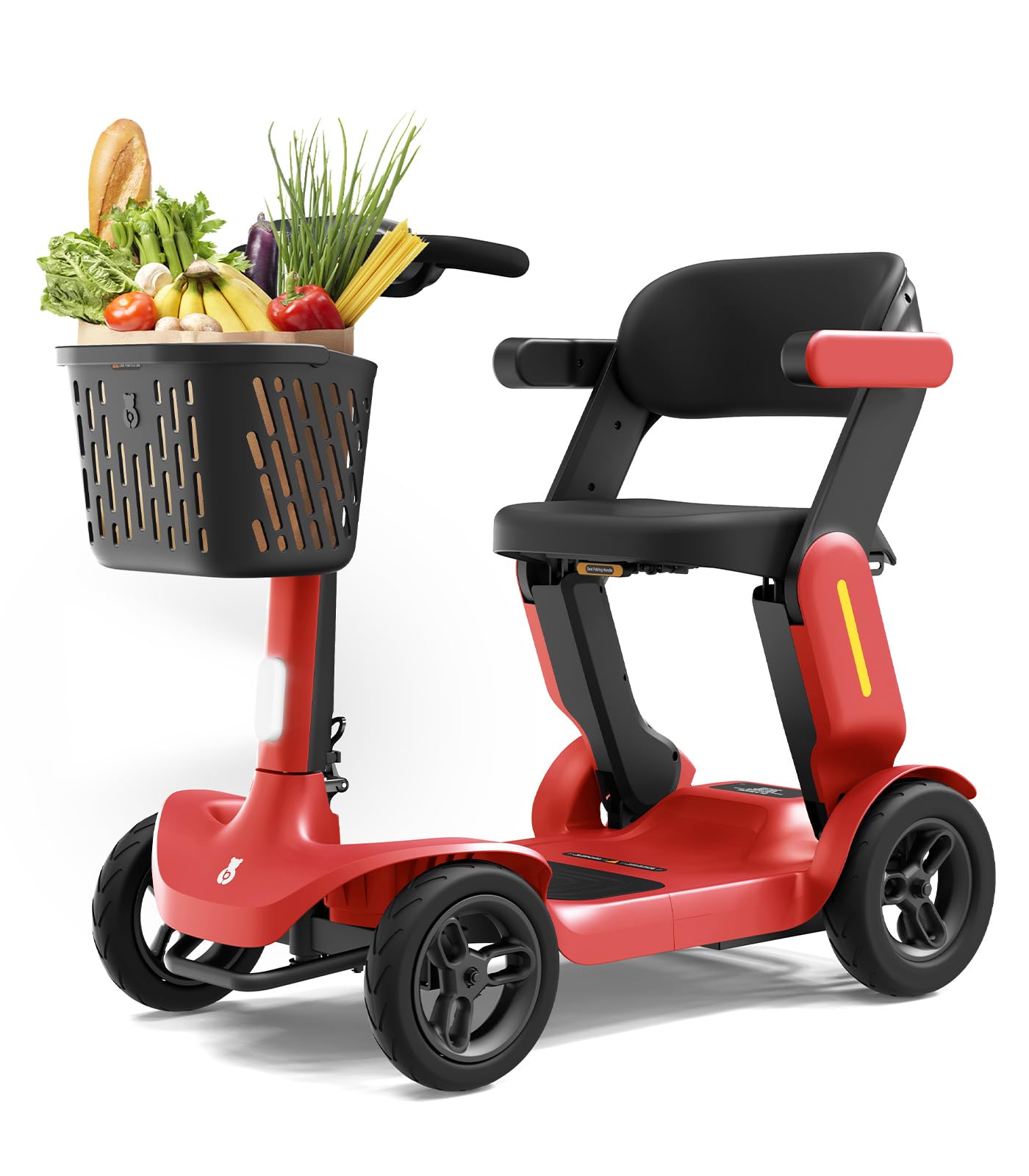 Glashow S3 Foldable Mobility Scooter for Seniors and Adults – 4-Wheel Lightweight Electric Scooter, 25-Mile Range, 6 mph Max Speed, 265 lb Capacity, PAI Safety System for Outdoor Travel- Red