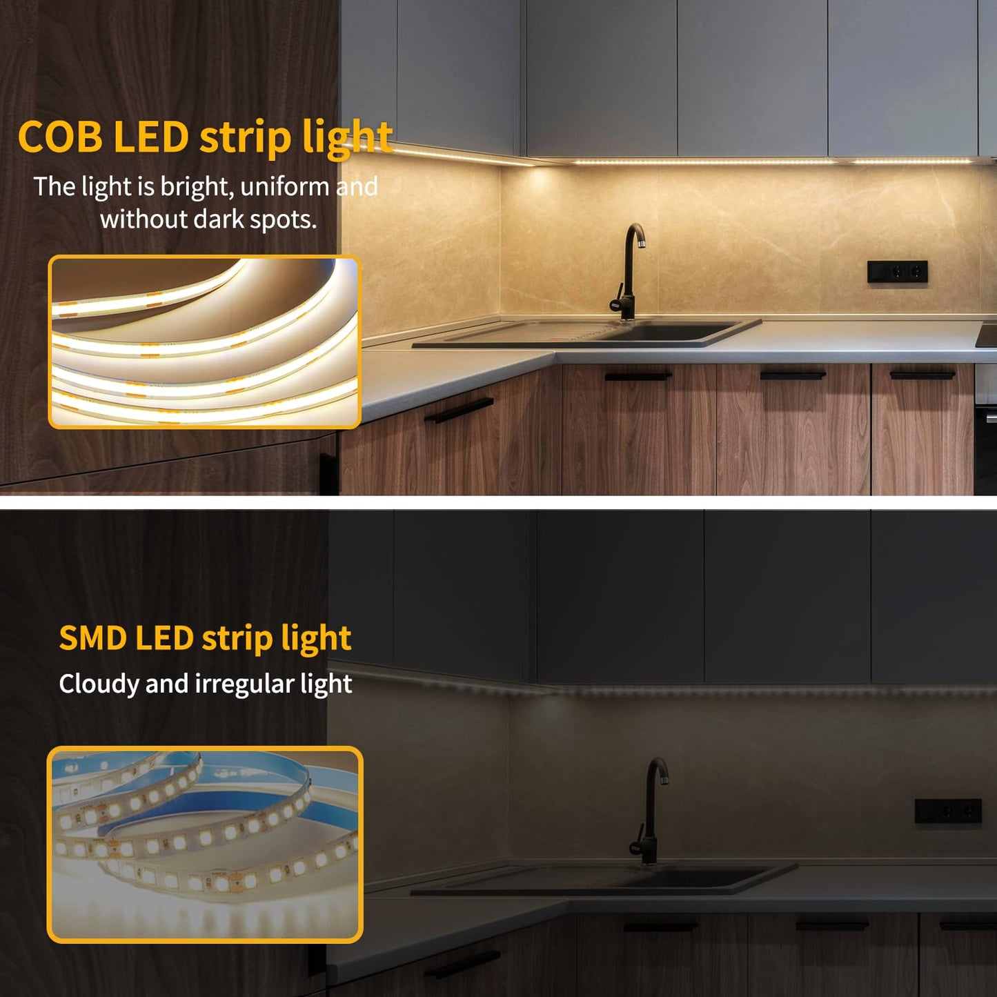 Yeewhale 32.8ft COB LED Strip Lights 3000K Warm White Dimmable DC 24V Flexible LED Tape Light for Bedroom, with Remote and app Control LED Light Strip,for DIY Home Decoration