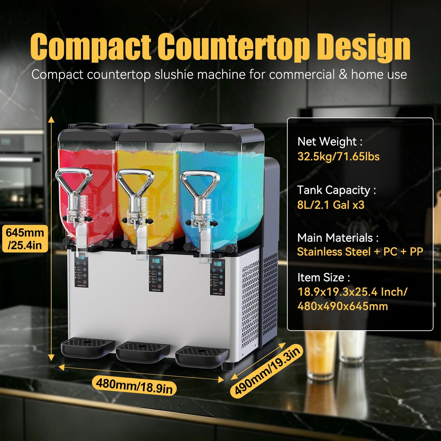 Commercial Slushie Machine, 8Lx3 Triple Tank Margarita Machine for Commercial & Home Use, 700W Countertop Slushy Machine with Auto Clean, 100 Cups Frozen Drink Maker for Restaurants/Bars/Party