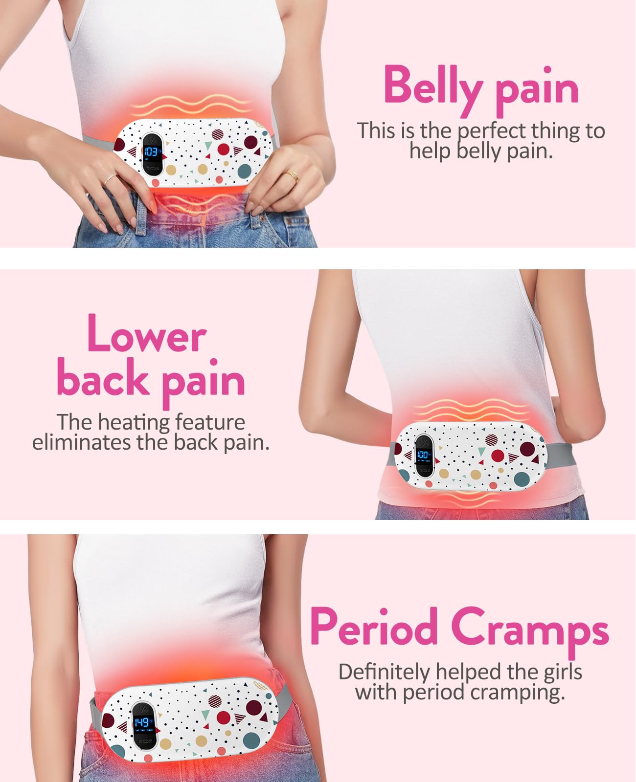Portable Heating Pad for Period Cramps: Menstrual Heating Pad with Unique Design, Fast Heating Pad with 6 Heat Levels and 6 Massage Modes, Gifts for Her, Women, Teens and Girls