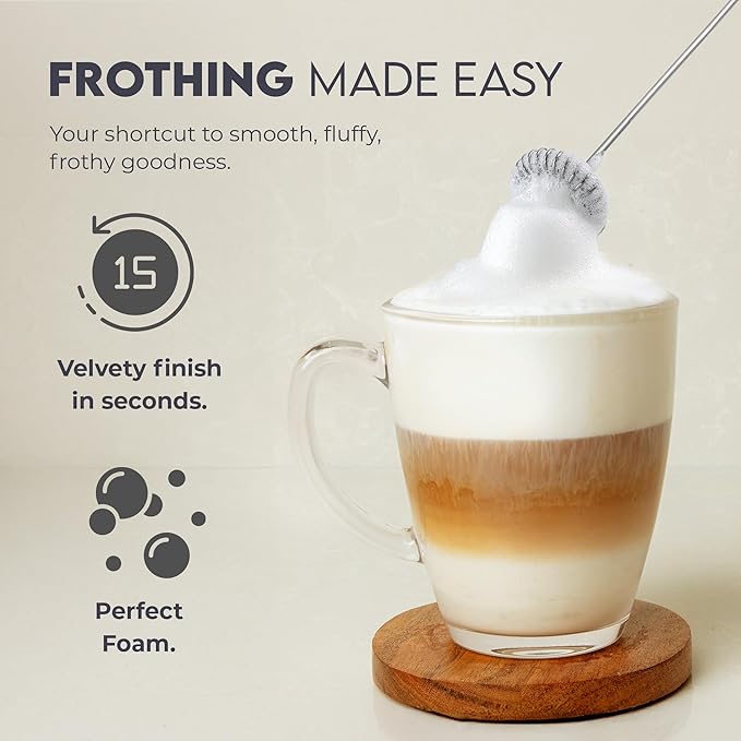 Zulay Kitchen Powerful Milk Frother AA Batteries Included – Ultra Fast Handheld Drink Mixer with Stainless Steel Whisk Stirrer for Coffee, Protein, Matcha & More, Frother Wand Electric Frothmate Aqua
