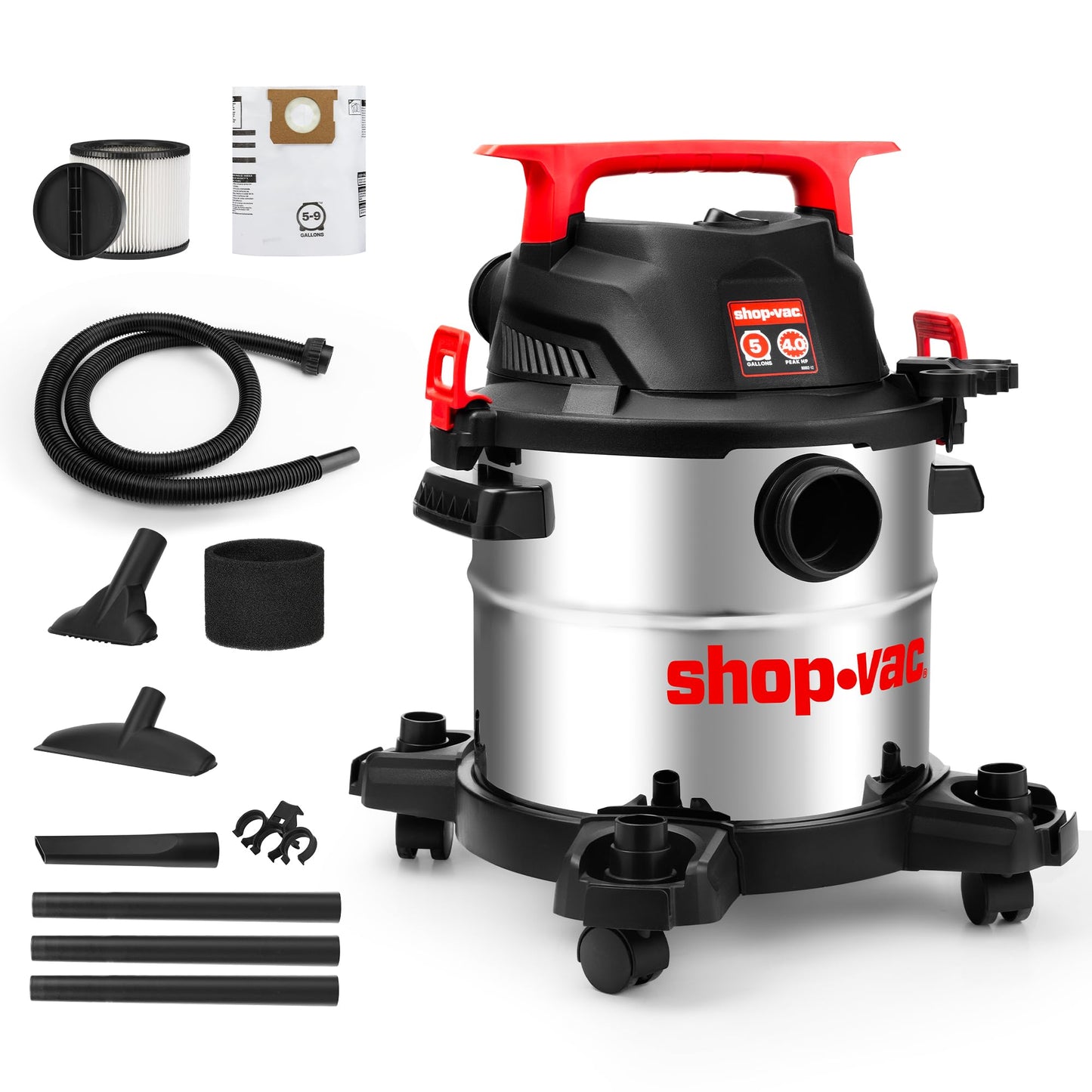 Shop-Vac 5430162 Wet/Dry Vacuum, 5 Gallon, 4 Peak HP, 1-1/4 Inch Diameter x 7 Foot Hose, 6 Foot Cord, Ideal for Jobsite, Garage, Workshop & Home