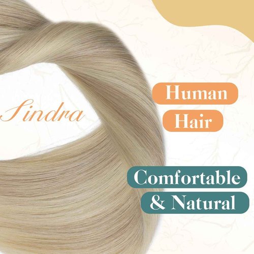 Sindra 85g Wire Hair Extensions Blonde 18 Inch Ash Blonde Mix Bleach Blonde Invisible Wire Human Hair Extensions With Clips Remy W18#18p613