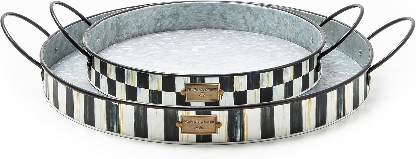 MACKENZIE-CHILDS Galvanized Metal Serving Trays with Handles, Set of 2, Spectator
