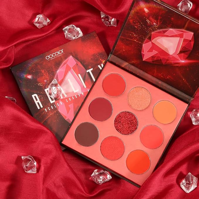 docolor Eyeshadow Palette 9Colors Red Eyeshadow Gemstone Shadow Palettes Highly Pigmented Mattes Shimmers Smokey Glitter Cream Colorful Powder Blendable Long Lasting Waterproof Makeup Palette