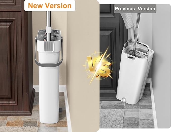 CTIME 15.74“Mop and Bucket Set with Wringer for Home : Hands-Free Flat Floor Mop Bucket Wet Dry Use Floor Cleaning System for All Floor