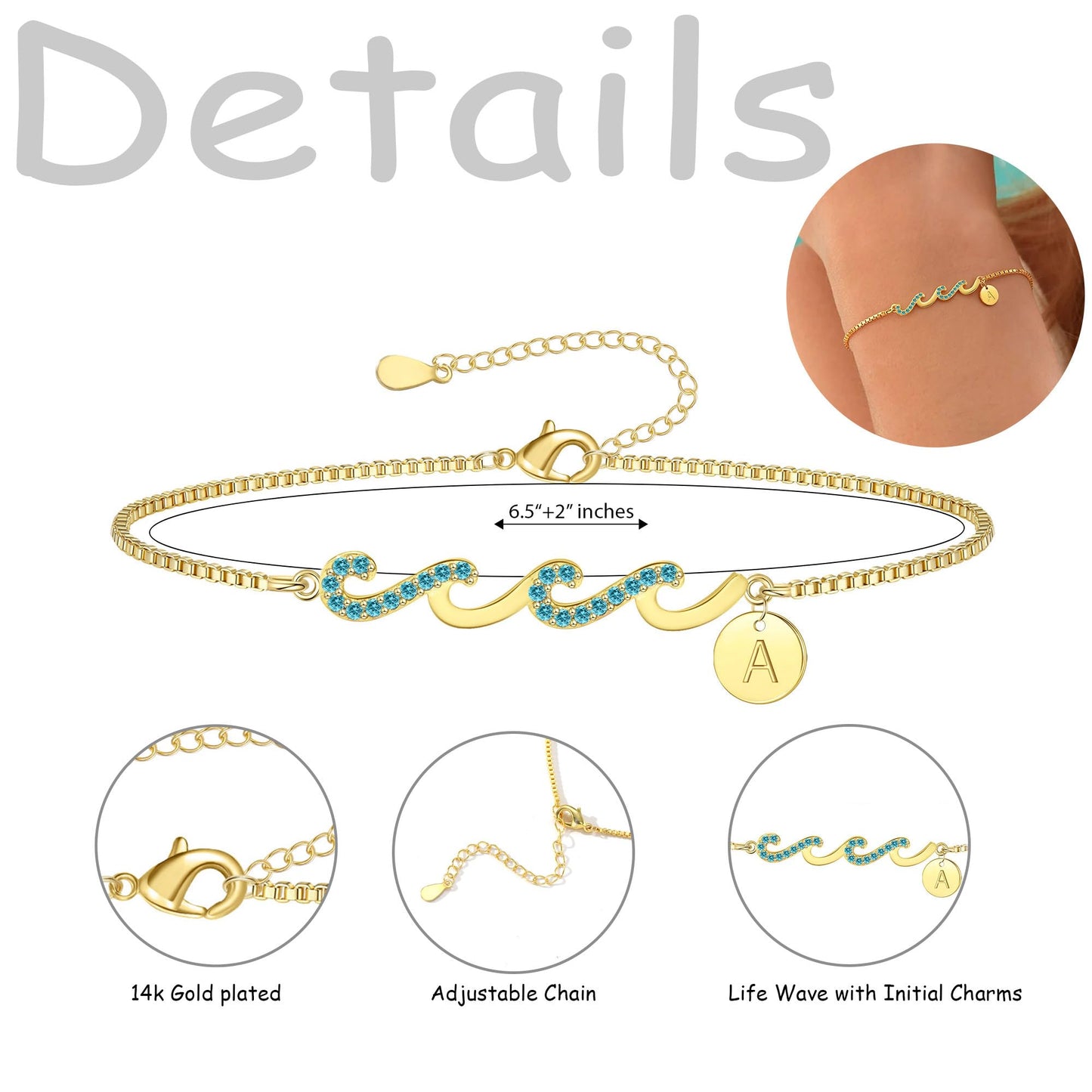 Gifts for Mom from Son, Presents for Mom Stocking Stuffers for Women O Initial Bracelets for Women Dainty Gold Bracelet with Wav