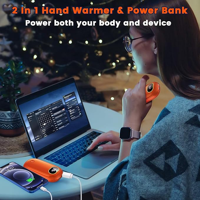 Electric Hand Warmers Rechargeable with Power Bank, LED Display, 17Hrs Warmth, Dual-Side 4 Levels Fast Heating Portable Pocket Heater for Hunting, Camping, Golf, Outdoor, Gifts for Women/Men