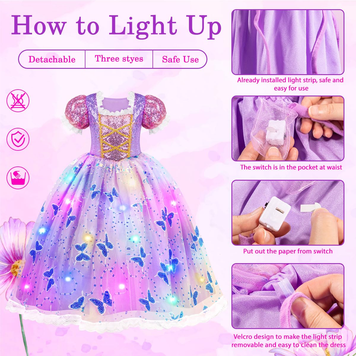 Meland Princess Dresses for Girls - Light Up Princess Costume for Little Girls, Halloween Costumes for Toddler Age 3-10, Birthday Gift for Girl (7-8 Years)