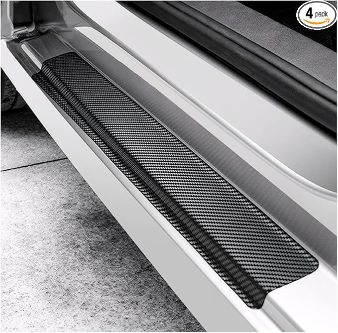 Ohleats 4 PCS Car Door Sill Protectors, Anti Scratch Carbon Fiber Auto Threshold Cover Strips, Decorative Door Entry Edge ...