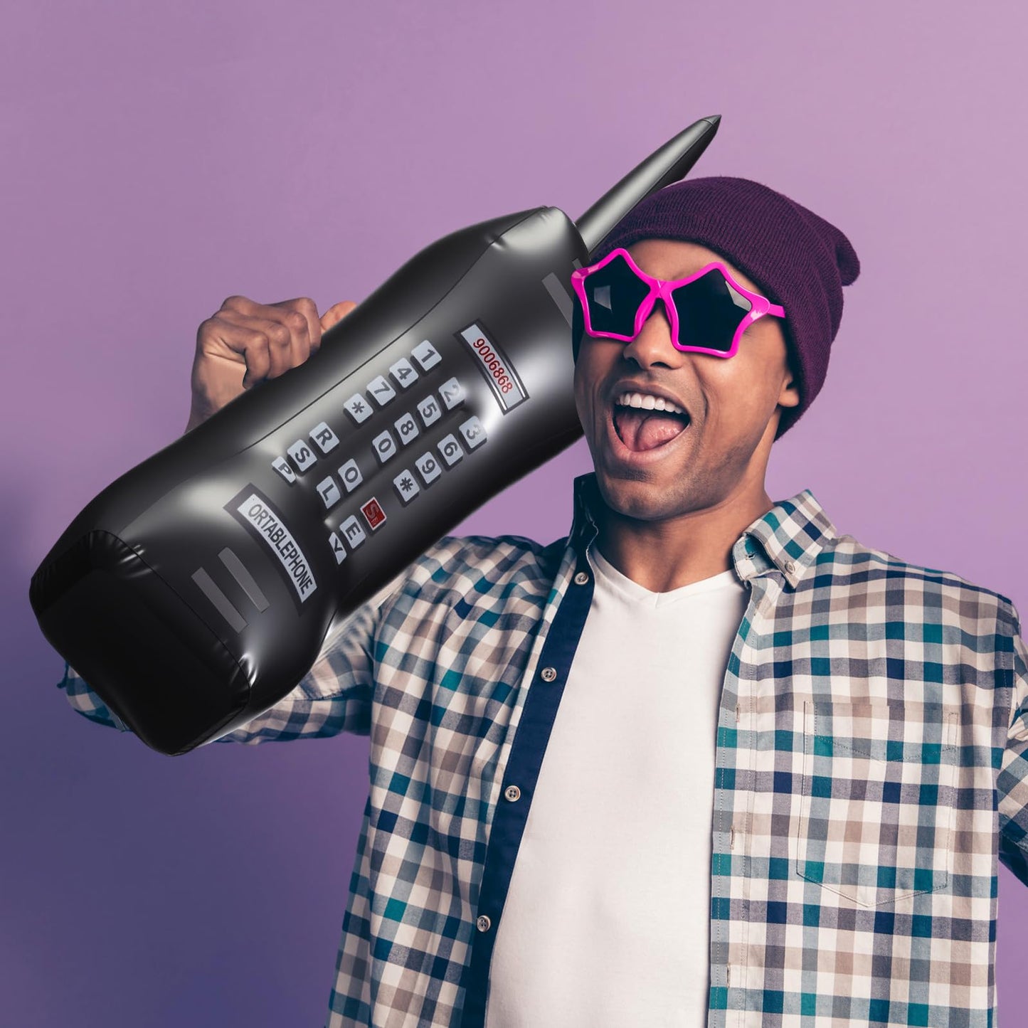 Gejoy 2 Packs Inflatable Mobile Phone Inflatable Retro Mobile Phone 80's 90's Party Decoration Hip Hop Costume Birthday Theme Props Fancy Dress Accessory,30 Inches (Black)