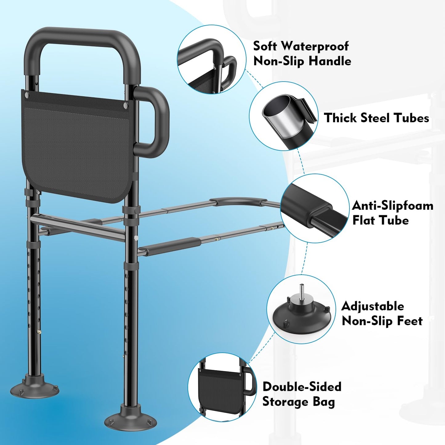 Bed Rails for Elderly Adults Safety, ASTM Approved Adjustable Bed Assist Rail for Seniors, Non-Slip Ergonomic Handle, 400lb Weight Capacity, Storage Pocket & Fixing Strap, Fits Twin/Full/Queen/King