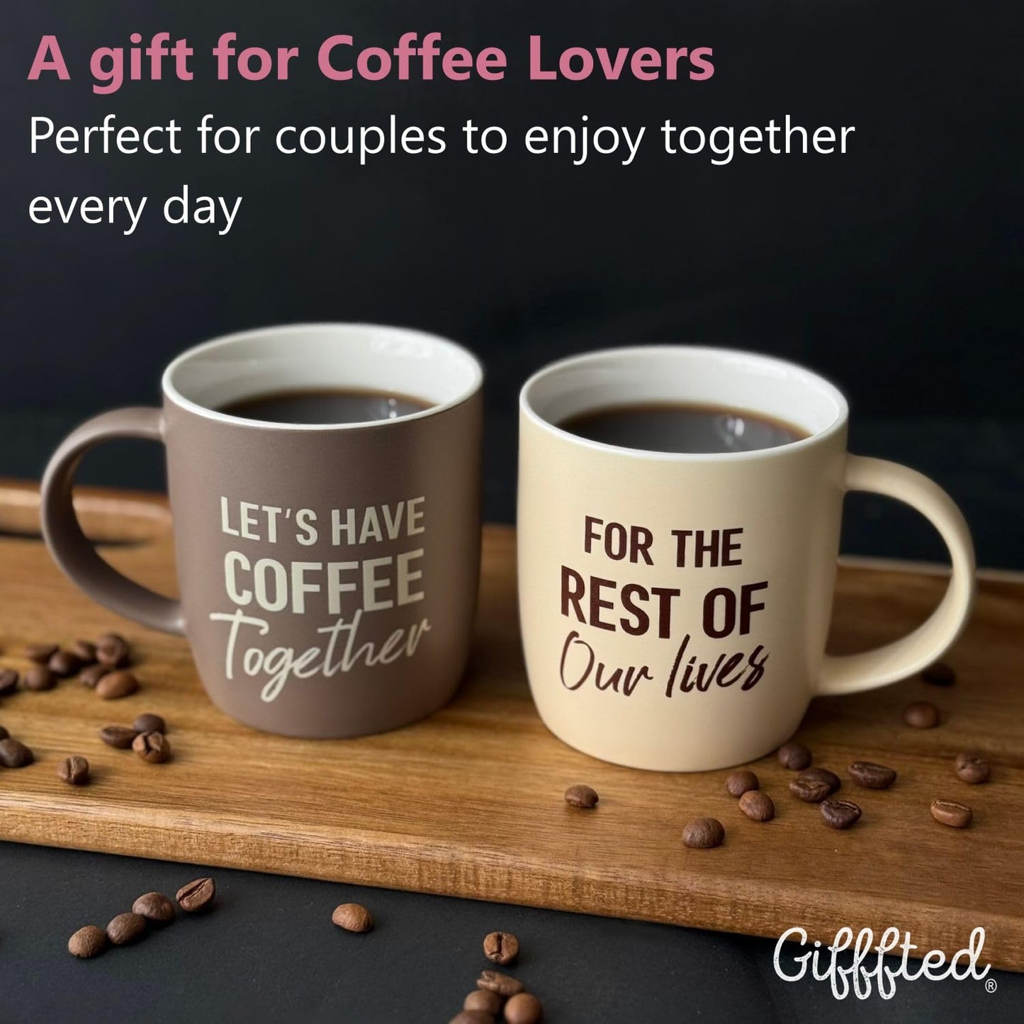 Triple Gifffted Let's Have Coffee Together Coffee Mug Set, Engagement Wedding Gifts for Couple, Bride and Groom Newlywed Bridal Shower, His and Hers, Mr and Mrs, Christmas, Valentine’s, Ceramic 13Oz