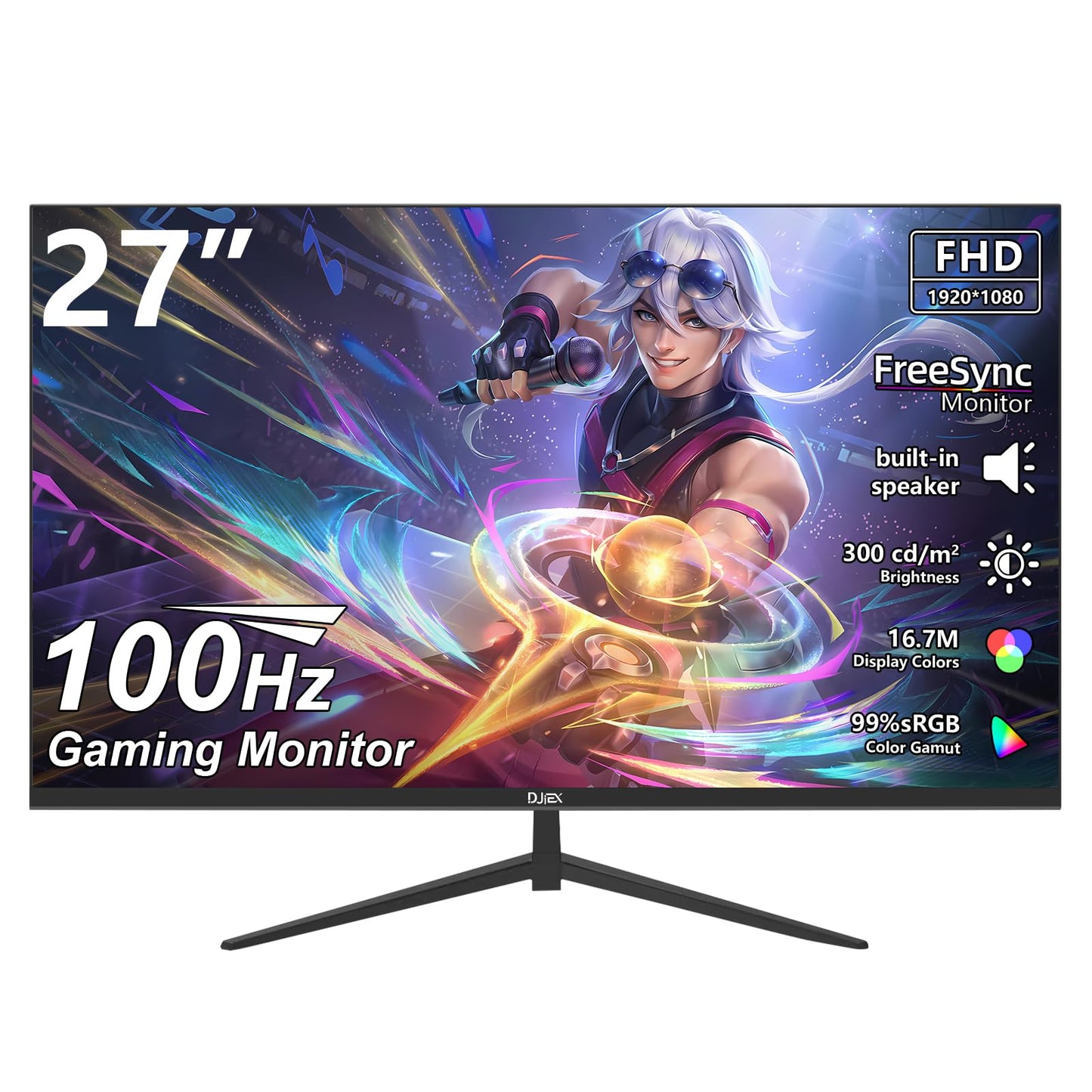 Djiex 27 Inch Gaming Monitor 100Hz Full Hd 1920 X 1080P Computer Monitor Built-In Speakers With Hdmi Interface Eye Care Frameles