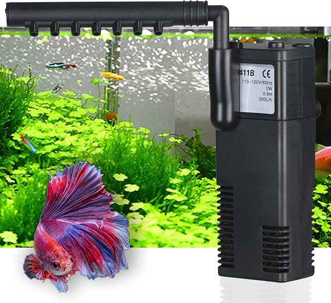 Aquarium Filter Small Betta Fish Tank Filter for 2-15 Gallon Silent 4-in-1 Adjustable Air Flow Fish Turtle Shrimp Tank Fil...