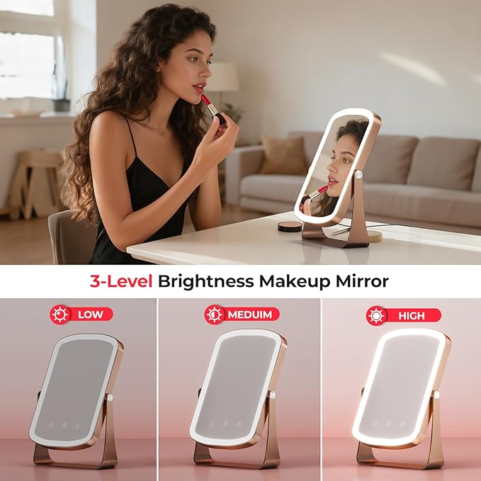 Red Light Therapy Panel, 460/590/660/850nm 4-Color Light Mode, 120 LEDs Facial Infrared Light Therapy Devices with Lighted Makeup Mirror, Timer, Portable Red Light Therapy for Face, Body, Pain Relief