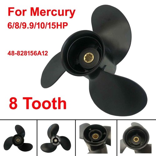MARKGOO Propeller 9X9 RH 8 Spline Tooth for Mercury Black Max Outboard 6 8 9.9 10 15 HP Boat Motor Engine Parts 3 Blade Aluminum Prop 48-828156A12