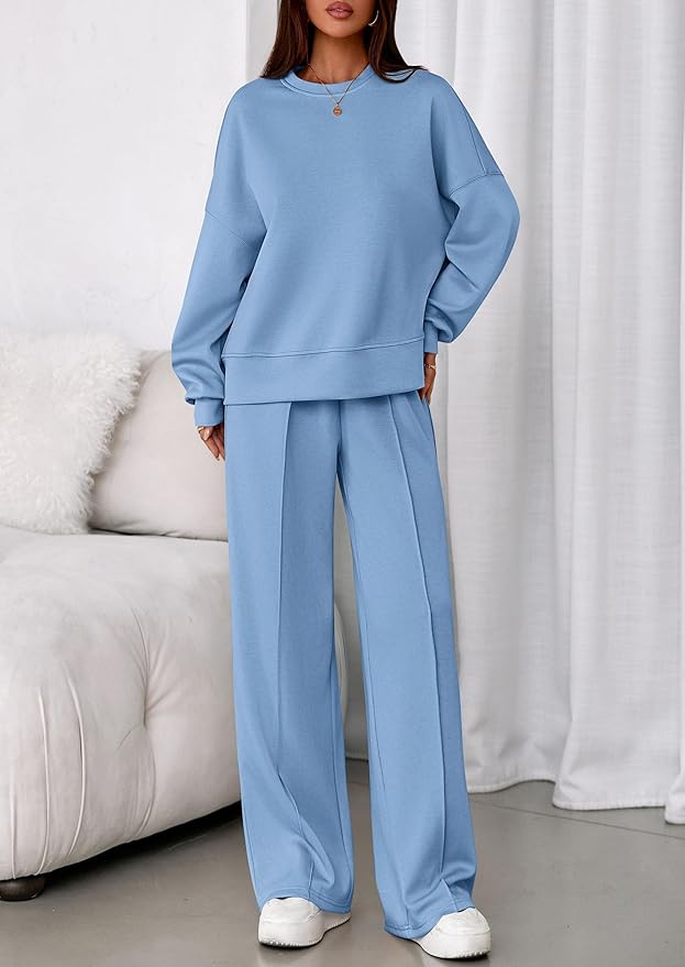 PRETTYGARDEN 2 Piece Sets For Women Fall Trendy Long Sleeve Sweatshirt Wide Leg Pants Loungewear Set Matching Sweatsuit