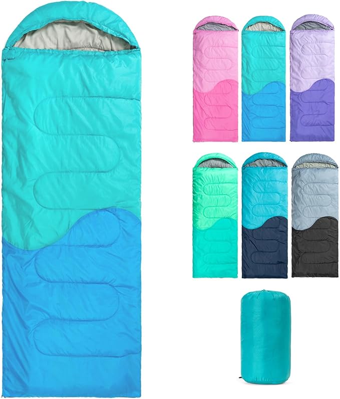 Sleeping Bag - 3 Seasons for Adults Kids Boys Girls Camping Hiking - Warm Cold Weather Lightweight Portable with Compressi...