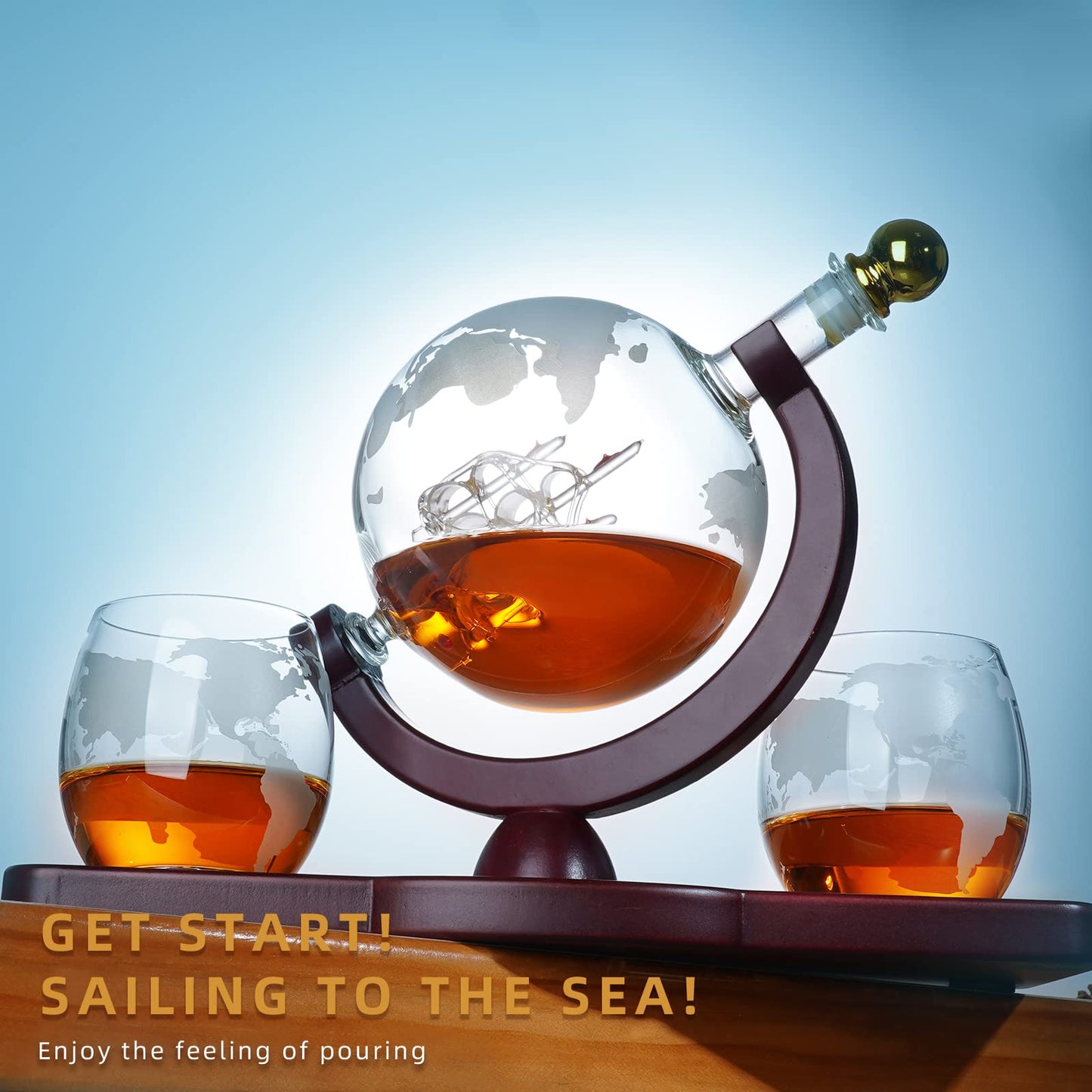 Gifts for Men Dad Husband from Wife Daughter Son, Unique Anniversary Birthday Gifts for Him, Whiskey Decanter Globe Set with 2 Glasses, Bourbon Scotch Liquor Cool Stuff Mancave Presents