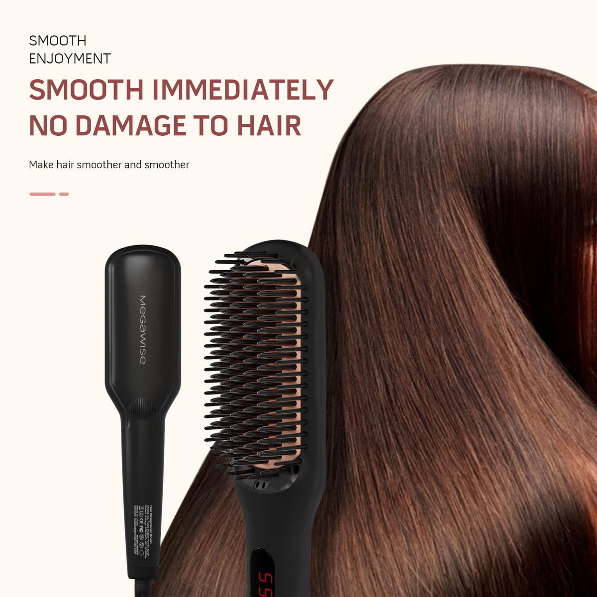 MEGAWISE Pro Ceramic Ionic Hair Straightener Brush for Home Salon, Straightening Hair Brush with 20s Heating Tech, Auto-Off, Ant