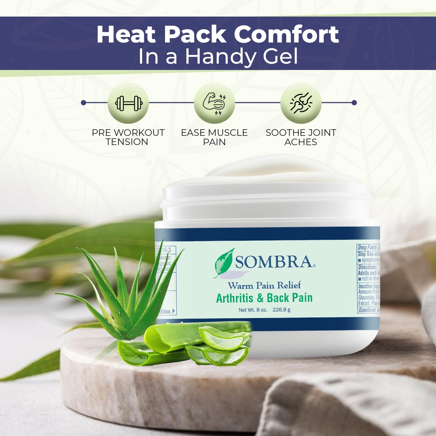 Sombra Warm Pain Relief Gel, Warm Relief for Arthritis and Chronic Pain Pre-Workout Muscle Rub Vegan Formula Free of Artificial Fragrances, Dyes, NSAIDs, Wax, Petroleum, Alcohol - 8oz (2 Pack)