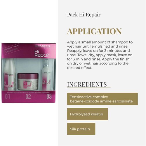 SALERM - Damaged Hair Repair Treatment - Hi Repair Pack with Shampoo 250 ml + Mask 250 ml + Finish 100 ml - Deep Hydration for Damaged Hair - Revitalizes and Rejuvenates - Immediate Effect
