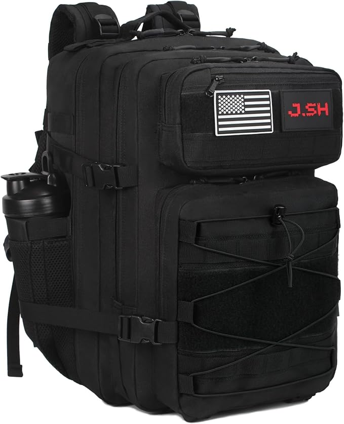 J.SH 45L Military Tactical Backpack Gym Bag Black Assault Bag Hiking Backpack for Men and Women with Bottle Holder - 45L B...