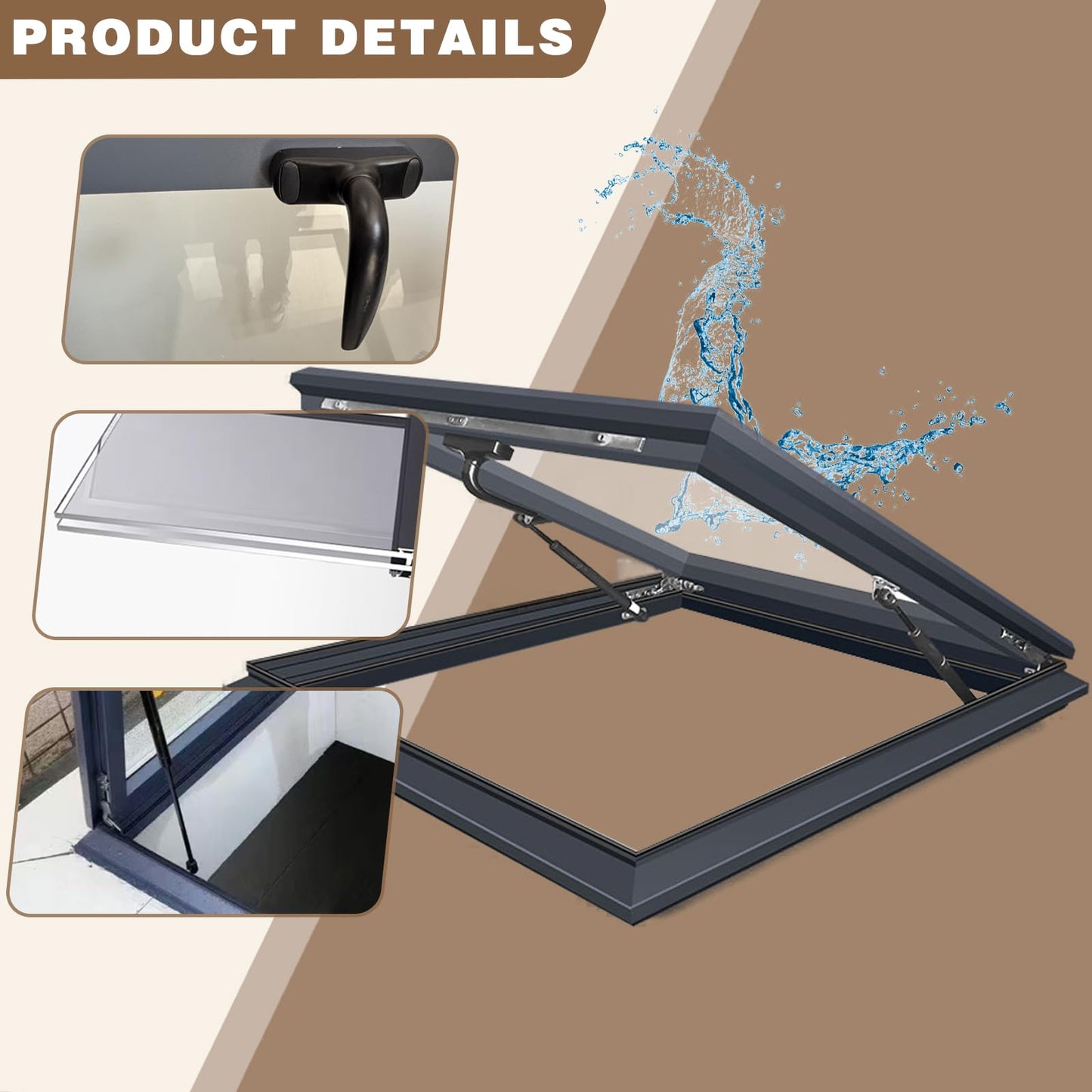 Skylight Roof Window, Tempered Glass Security Roof Hatch Cover, Flush Mount Roof Access Hatch, Attic Viewing Venting Door, Basement Lighting Well Window for Sun Room Garage (35.4 * 35.4in)