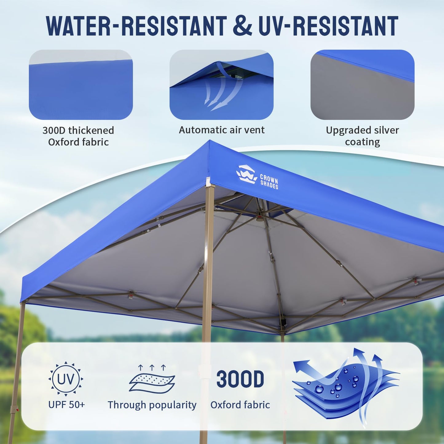 CROWN SHADES Gazebo 10x10 Pop Up Canopy with Mosquito Netting, Screen Tent with 4 Ropes, 8 Stakes, 4 Sandbags and Wheeled Storage Bag, Canopy for Patio & Backyard, Blue