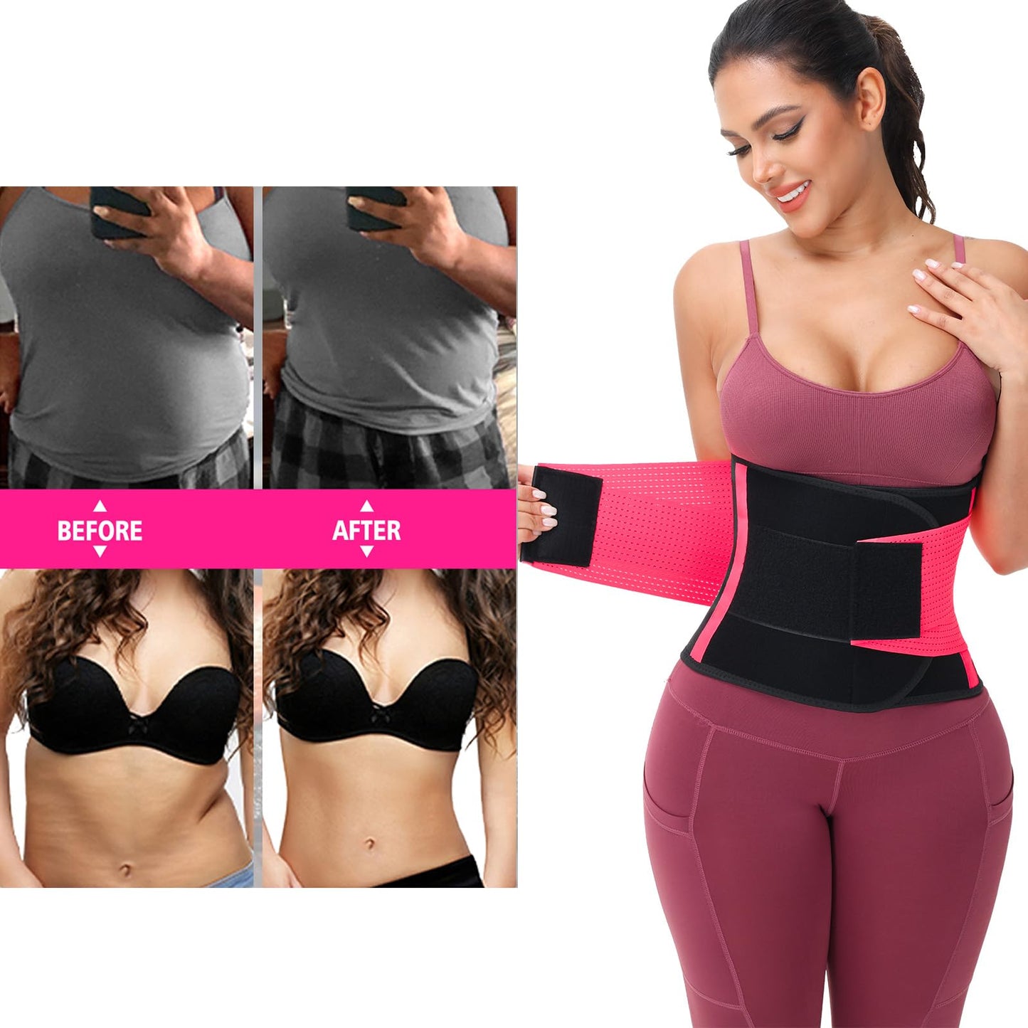 VENUZOR Waist Trainer Belt for Women - Waist Cincher Trimmer - Slimming Body Shaper Belt - Sport Girdle Belt (UP Graded)(Hot Pink,Small)