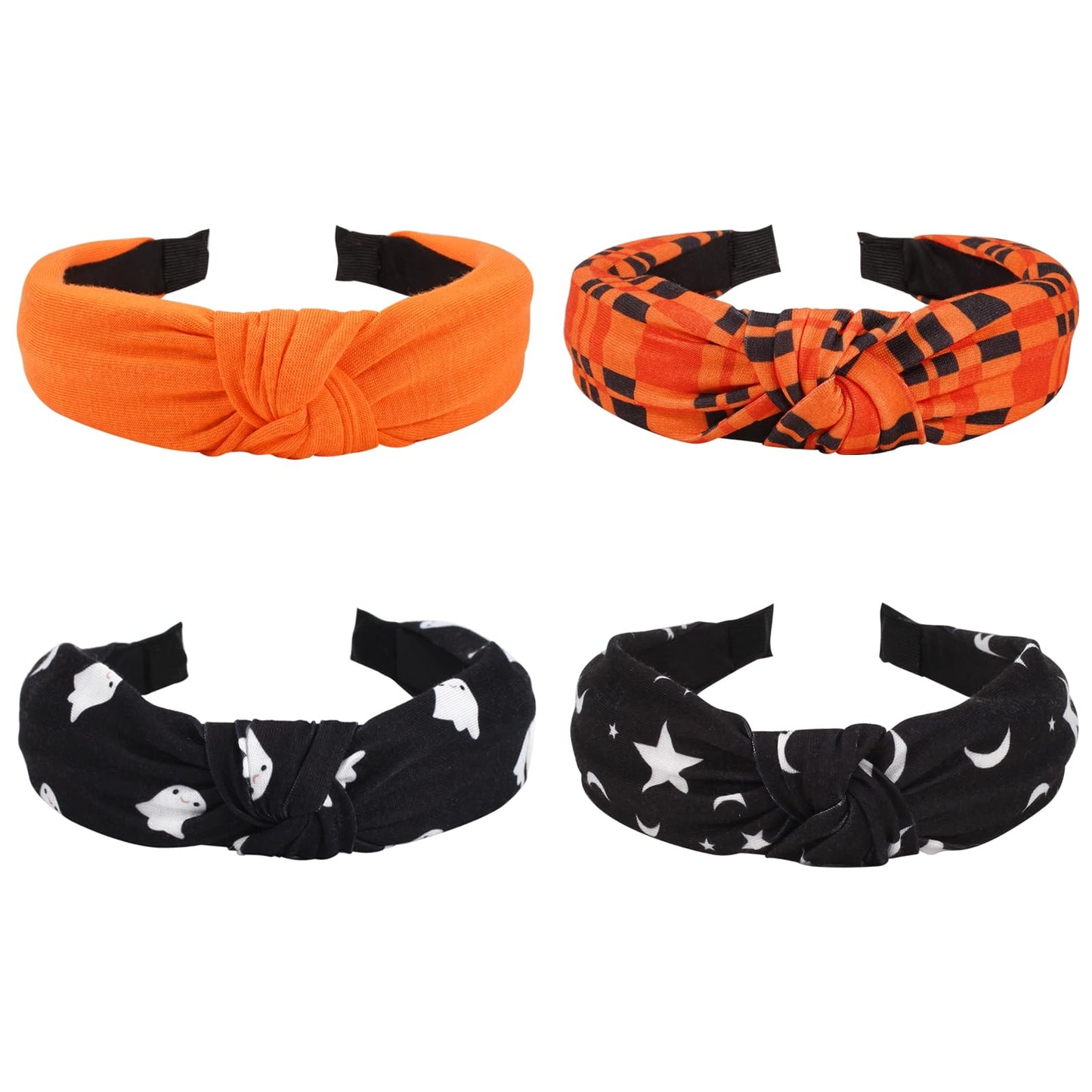 Halloween Headbands for Women Ghost Moon Star Wide Knot Heabdand for Teen Girls Fall Orange Plaid Hair Accessories Hair Hoop Hal