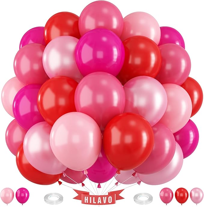 Red Pink Balloons 60 Pcs 12 Inch Fuchsia Hot Pink Rose Red Balloon Neon Pink Magenta Strawberry Berry Helium Balloons for ...