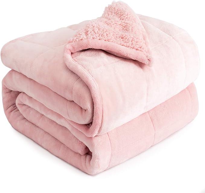 Cottonblue Sherpa Fleece Weighted Blanket 20lbs for Adults, Fluffy Cozy Plush Blanket 20 pounds, Queen Size Weighted Blankets 60”x80”, Warm and Cozy Hug Blanket for Queen/King Size Bed, Blush Pink