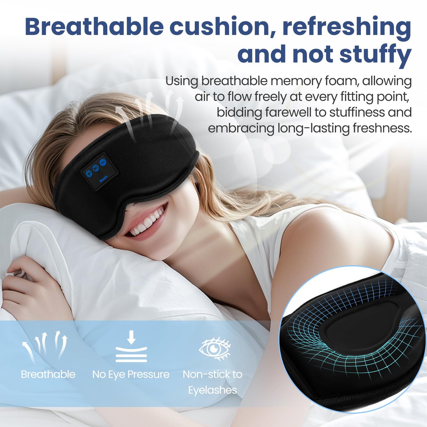 Sleep Headphones, HILDCROA Sleep Mask with Bluetooth Headphones, Sleeping Headphones for Side Sleeper, Bluetooth Eye Mask for Sleeping, Meditation & Travel