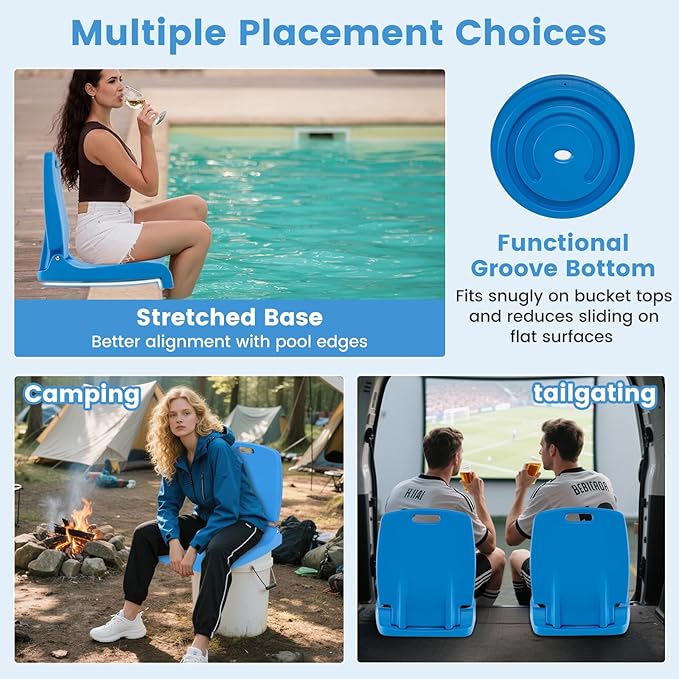 Goplus Poolside Chair for Edge of Pool, Foldable Portable Flip Seat w/Back Support & 2 Handles, Lightweight Outdoor Camping Chair for Stadium, Tailgating, Fishing, Boats, Beach (Blue, 2 Packs)