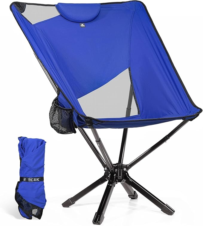 TCEK Portable High Back Camping Chair with Adjustable Height, Small Compact Outdoor Folding Chair for Adults Travel, Riselite Collapsible Lightweight Packable Camp Chairs, Easy Carry and Quick Setup