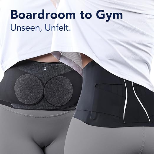 Fitomo 0.5mm Ultra Thin Back Brace for Women Men, Seamless Yoga Fabric for All Day Comfort, Wear under Clothes, Enhanced Lumbar Pad for Lower Back Pain Relief, Sciatica, Posture, Lifting, Black, Size L