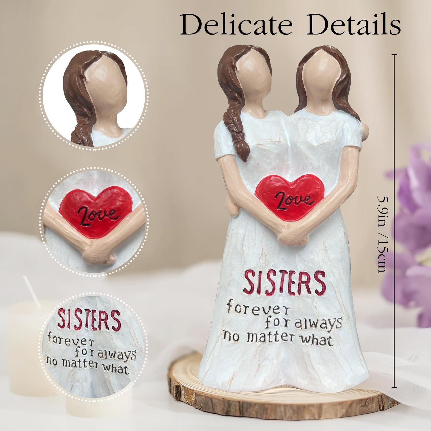 Bozspacer Best Friend Birthday Gifts for Women, Sister Figurines for Women Bestie Friendship, Sentimental Friendship Decor for Soul Sisters Best Friends, Sister Statue, 5.9 Inches Resin Doll Tabletop