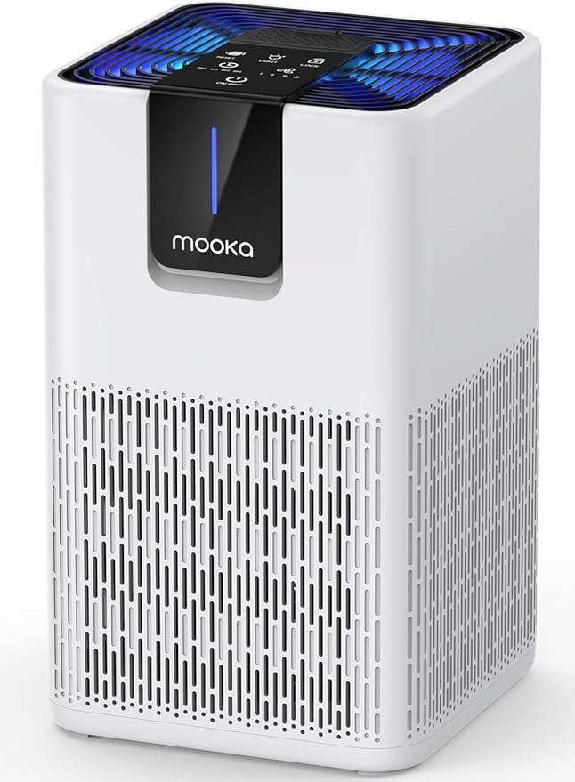 Air Purifiers for Home Large Room Up to 1250 Ft²,MOOKA H13 HEPA Air Purifier for Pets Dust Odor Smoke,Aromatherapy Function,Air Cleaner with 15dB Quiet Sleep Mode for Bedroom Office Living Room,White