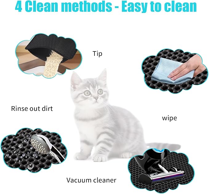 Cat Litter Mat, Kitty Litter Collector, Double Layered Honeycomb Design Waterproof, Anti Urine, Anti Slip, Easy to Clean, Limit Garbage (26"x46.5", Black)