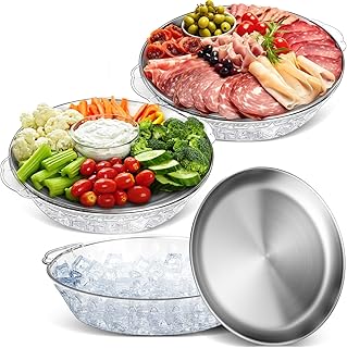 Baderke 3 Set 11.8" Chilled Serving Tray for Parties with Compartments Ice Chilled Party Platter Charcuterie Serving Board...
